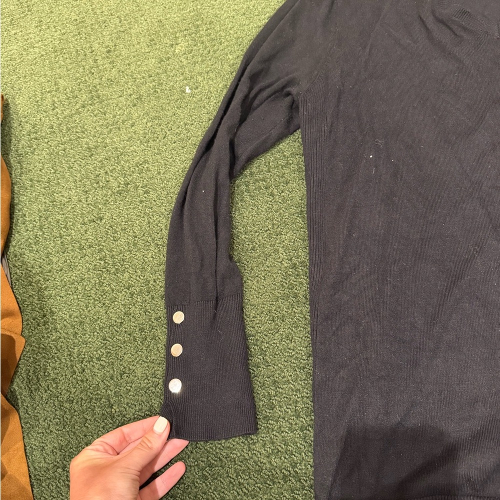 JM Collection Black Long Sleeve Tee sweater with silver studs on sleeve - Picture 6 of 14